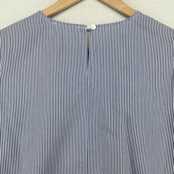BEACH LUNCH LOUNGE Top S Striped Bell Sleeve Minimalist Collection Cotton Blue - Picture 4 of 13